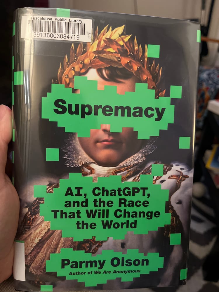 Book cover of Parmy Olson's book Supremacy: AI, ChatGPT, and the race that will change the world.  